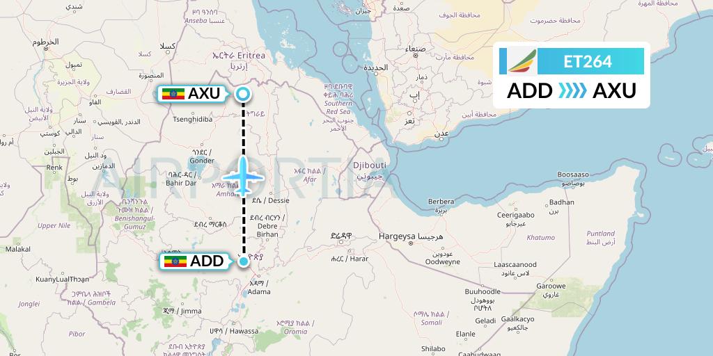 ET264 Ethiopian Airlines Flight Map: Addis Ababa to Axum
