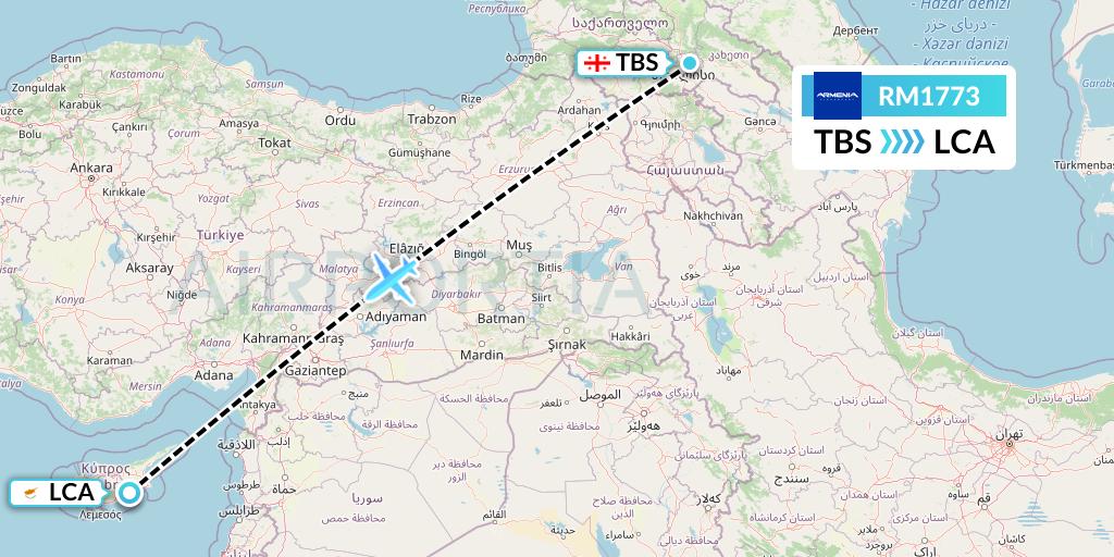 RM1773 Armenia Flight Map: Tbilisi to Larnaca