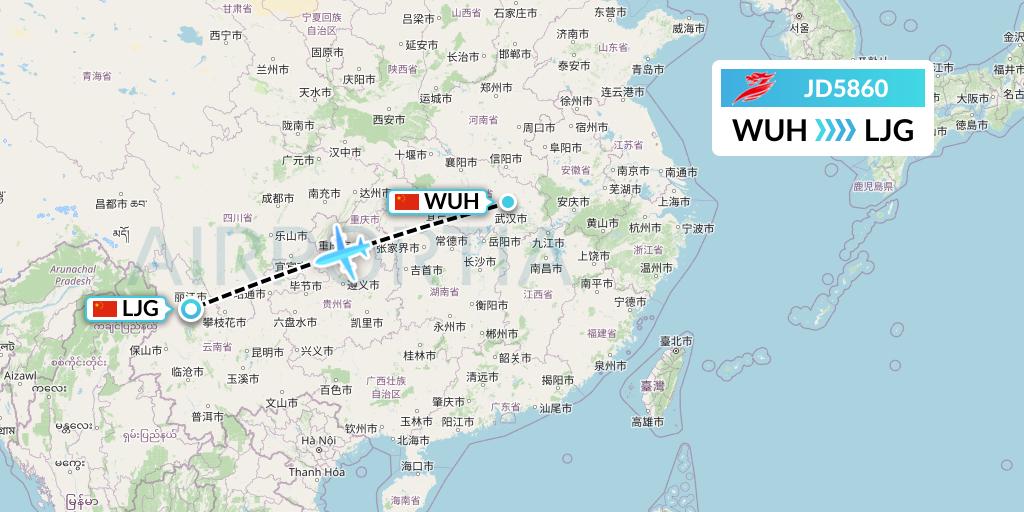 JD5860 Capital Airlines Flight Map: Wuhan to Lijiang