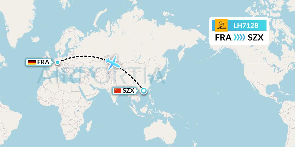 LH7128 Lufthansa Flight Map: Frankfurt to Shenzhen