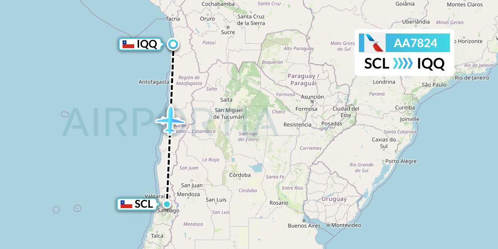 AA7824 American Airlines Flight Map: Santiago to Iquique