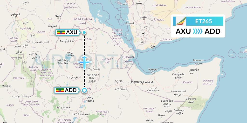 ET265 Ethiopian Airlines Flight Map: Axum to Addis Ababa