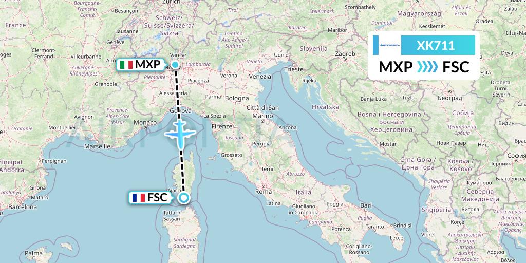 XK711 Air Corsica Flight Map: Milan to Figari