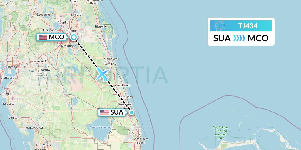 TJ434 Tradewind Aviation Flight Map: Stuart to Orlando