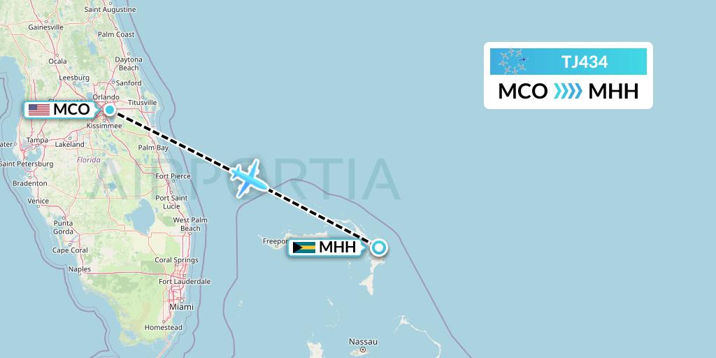 TJ434 Tradewind Aviation Flight Map: Orlando to Marsh Harbour