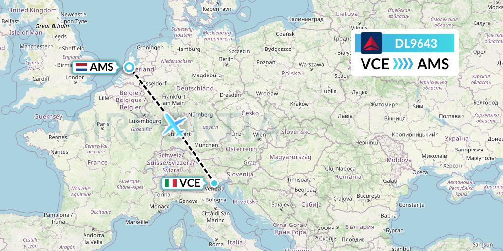 DL9643 Delta Air Lines Flight Map: Venice to Amsterdam
