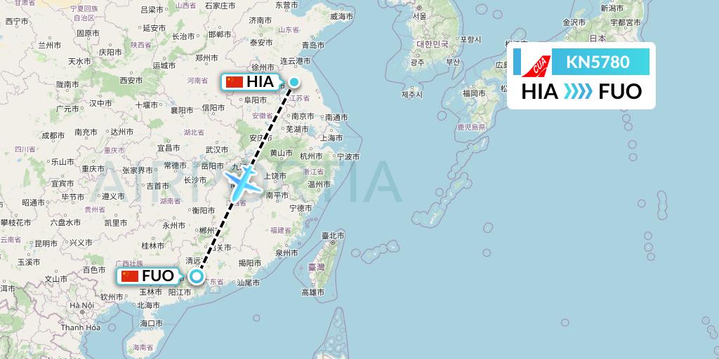 KN5780 China United Airlines Flight Map: Huai'an to Foshan