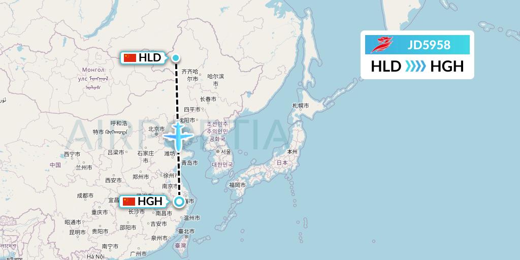 JD5958 Capital Airlines Flight Map: Hailar to Hangzhou