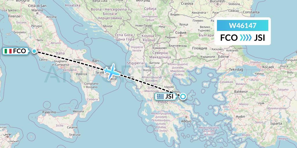 W46147 Wizz Air Malta Flight Map: Rome to Skiathos