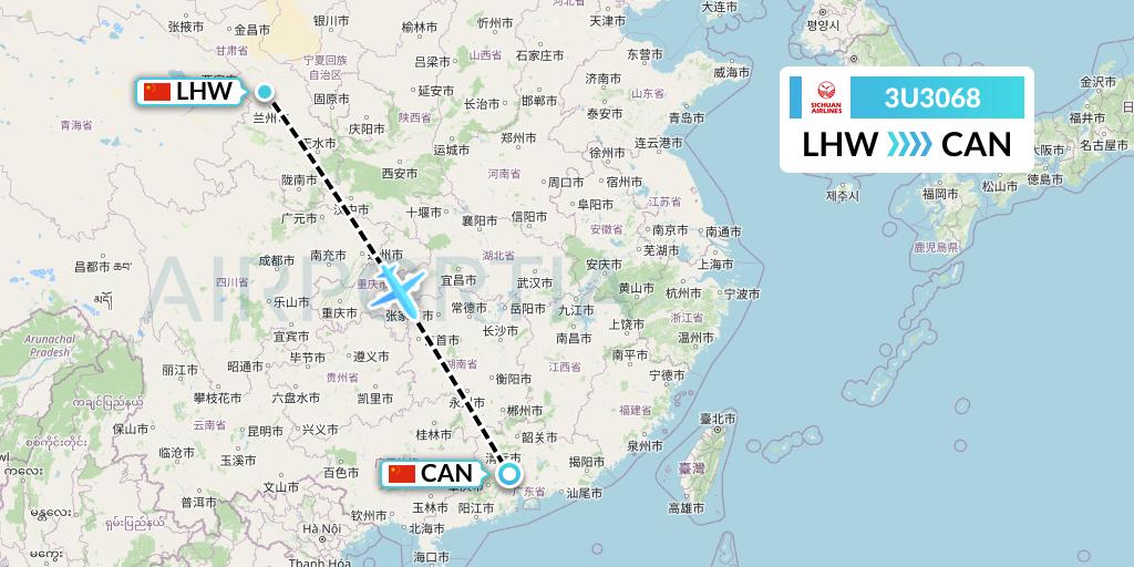 3U3068 Sichuan Airlines Flight Map: Lanzhou to Guangzhou