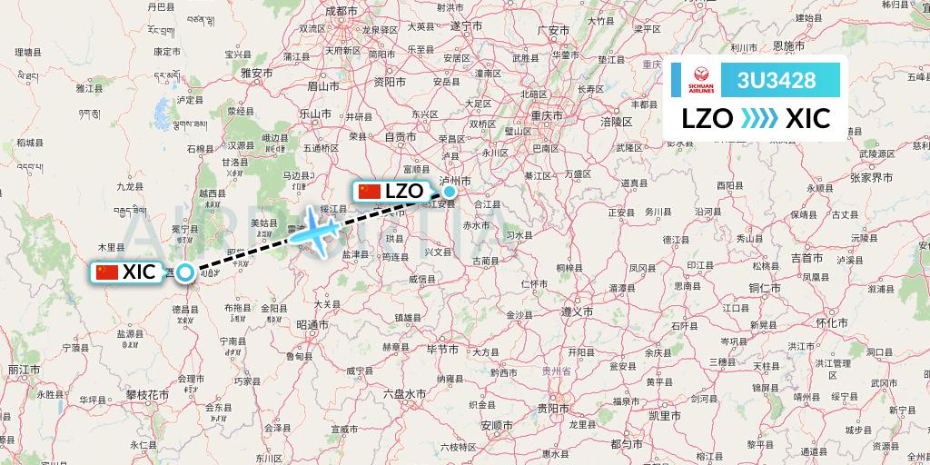 3U3428 Sichuan Airlines Flight Map: Luzhou to Xichang