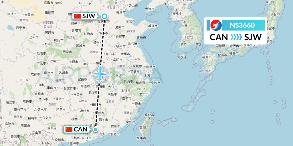 NS3660 Hebei Airlines Flight Map: Guangzhou to Shijiazhuang