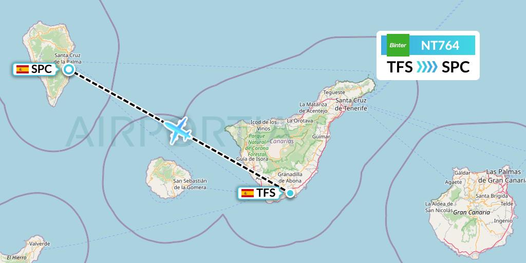 NT764 Binter Canarias Flight Map: Tenerife to La Palma