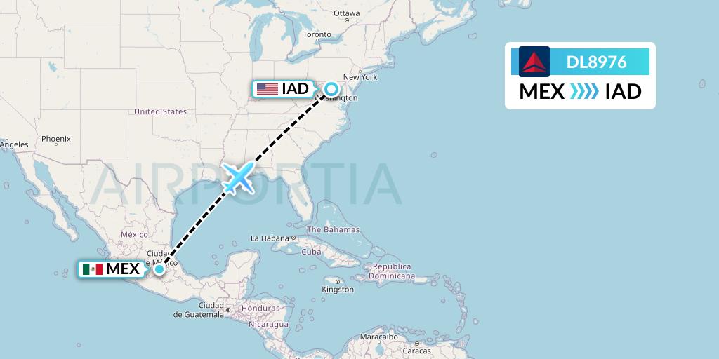 DL8976 Delta Air Lines Flight Map: Mexico City to Washington