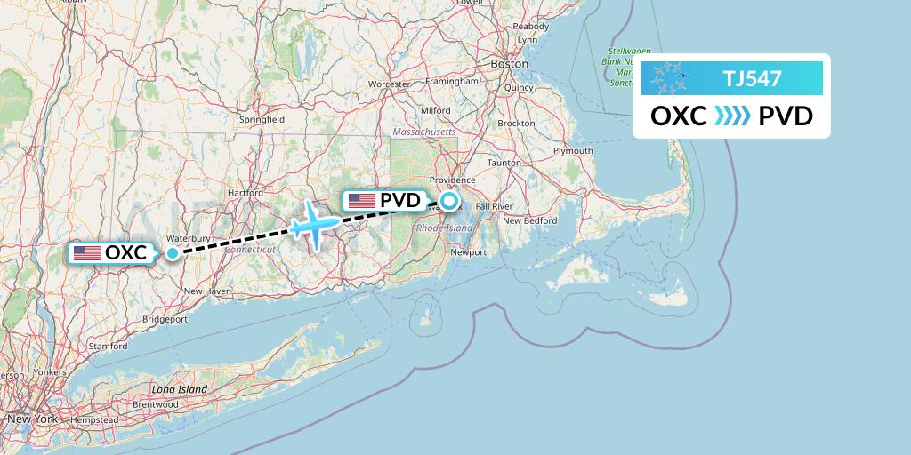 TJ547 Tradewind Aviation Flight Map: Oxford to Providence