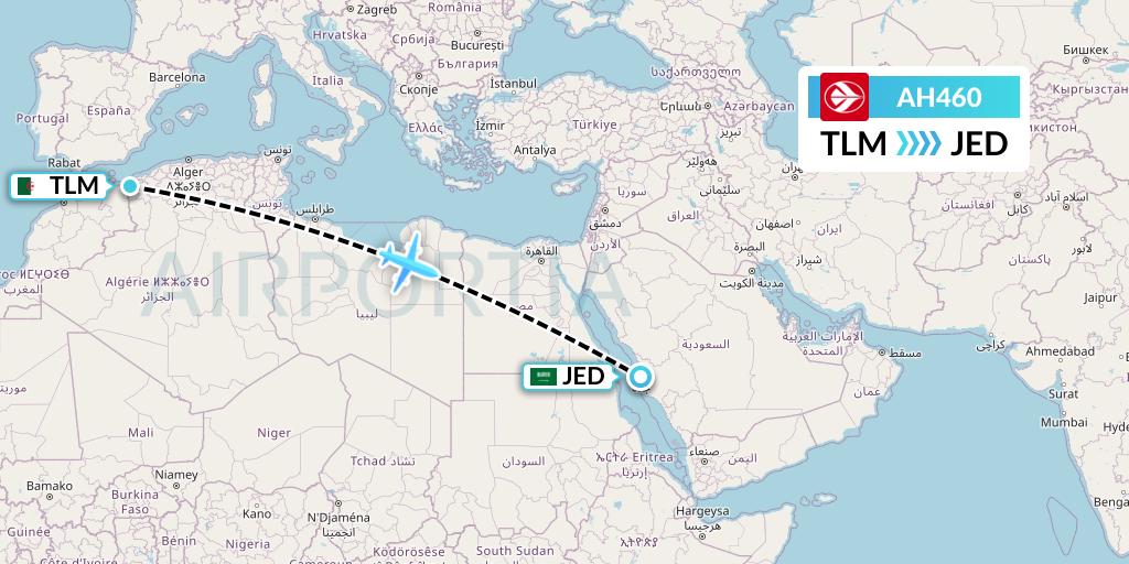 AH460 Air Algerie Flight Map: Tlemcen to Jeddah