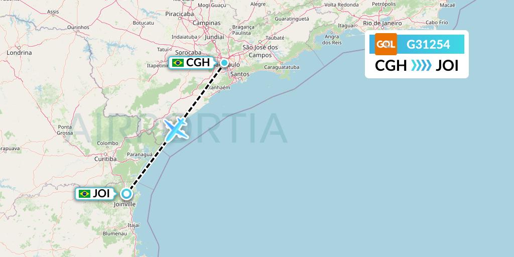 G31254 GOL Transportes Aeros Flight Map: Sao Paulo to Joinville