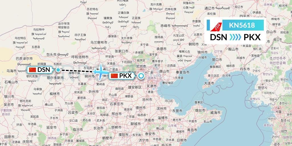KN5618 China United Airlines Flight Map: Dongsheng to Beijing