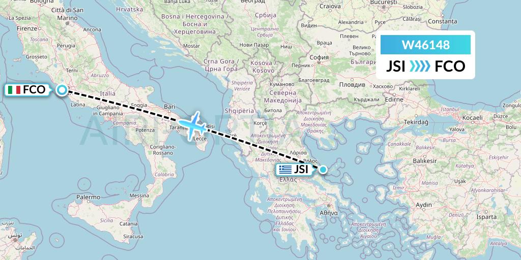 W46148 Wizz Air Malta Flight Map: Skiathos to Rome