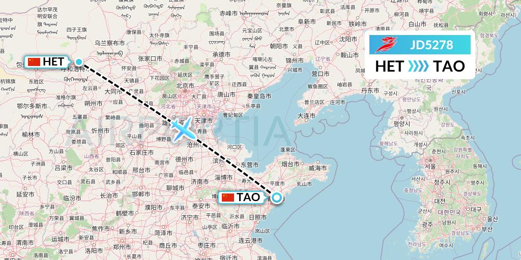 JD5278 Capital Airlines Flight Map: Hohhot to Qingdao