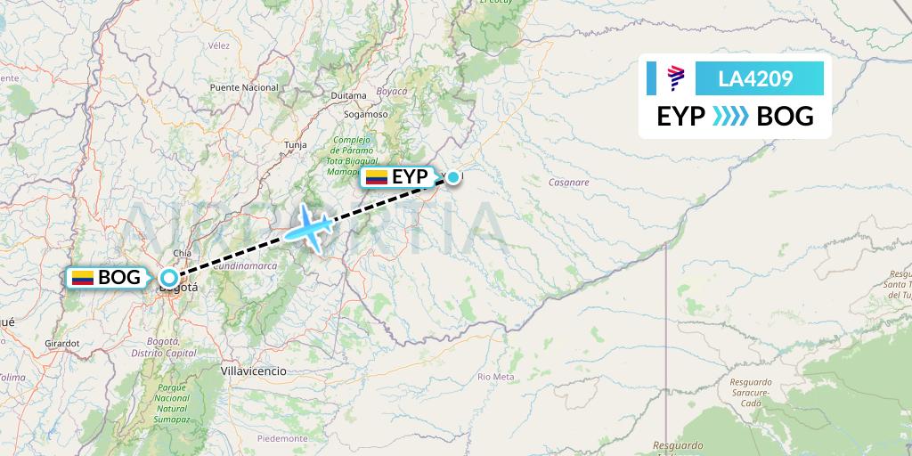 LA4209 LAN Airlines Flight Map: Yopal to Bogota