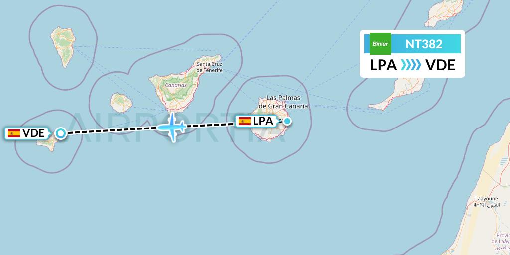 NT382 Binter Canarias Flight Map: Las Palmas to El Hierro