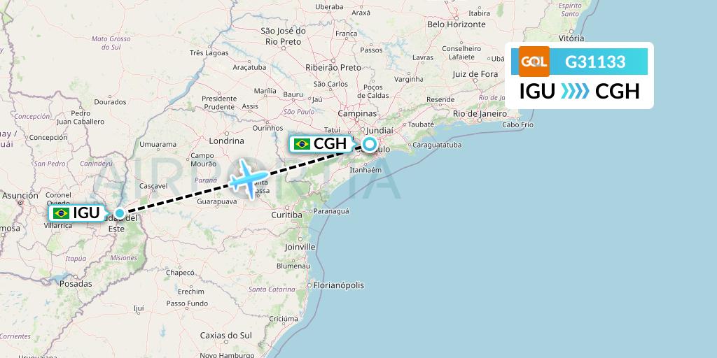 G31133 GOL Transportes Aeros Flight Map: Foz do Iguacu to Sao Paulo