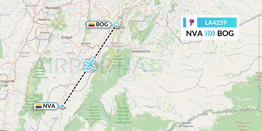 LA4259 LAN Airlines Flight Map: Neiva to Bogota