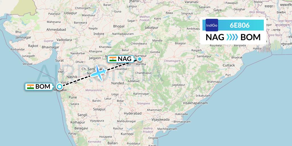 6E806 IndiGo Airlines Flight Map: Nagpur to Mumbai