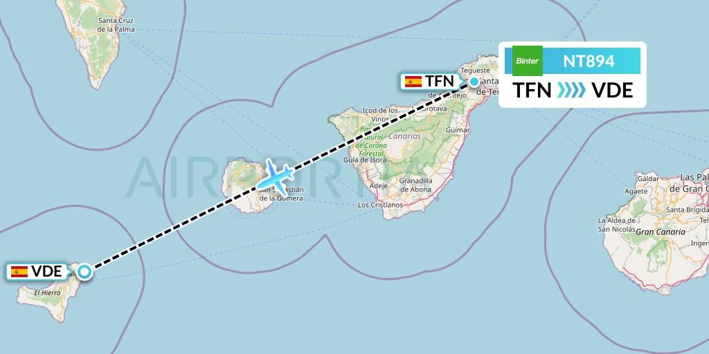 NT894 Binter Canarias Flight Map: Tenerife to El Hierro