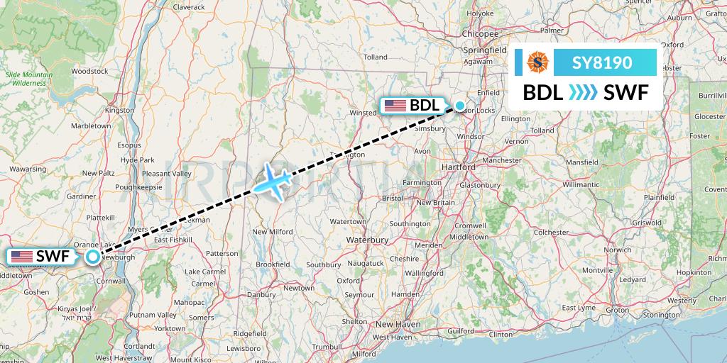SY8190 Sun Country Airlines Flight Map: Windsor Locks to Newburgh
