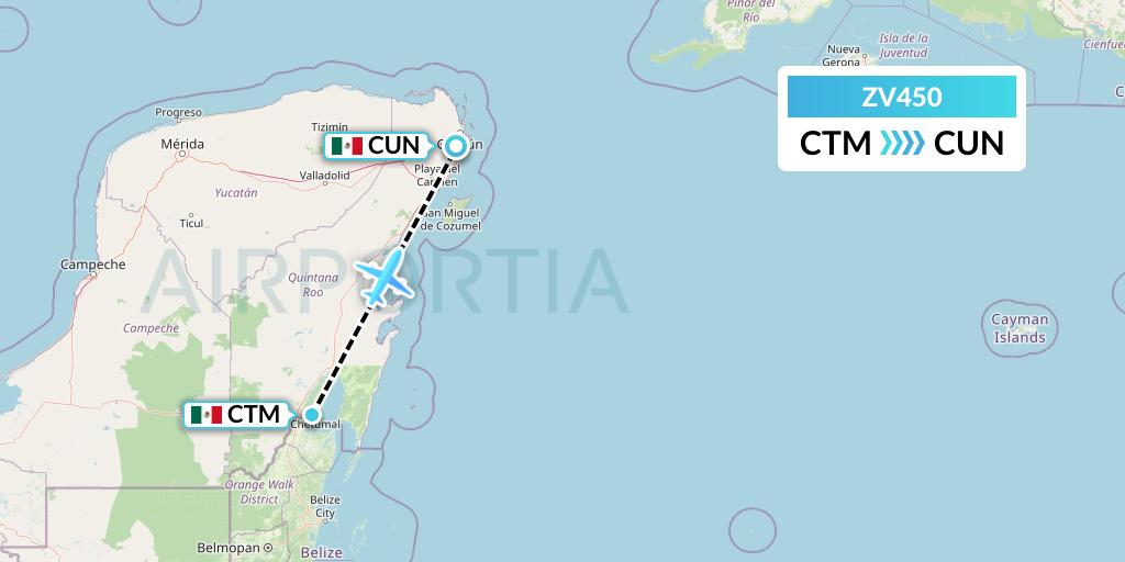 ZV450 Aerus Flight Map: Chetumal to Cancun