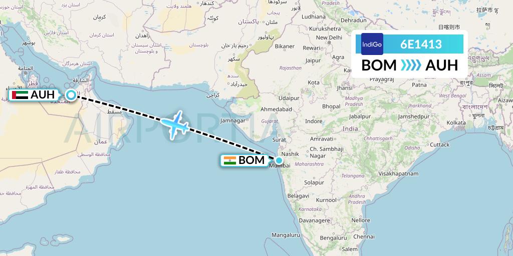 6E1413 IndiGo Airlines Flight Map: Mumbai to Abu Dhabi