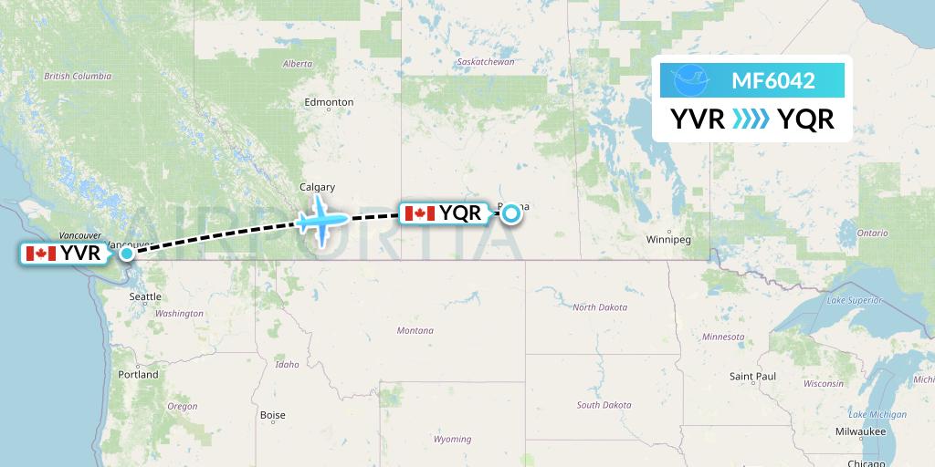 MF6042 Xiamen Airlines Flight Map: Vancouver to Regina