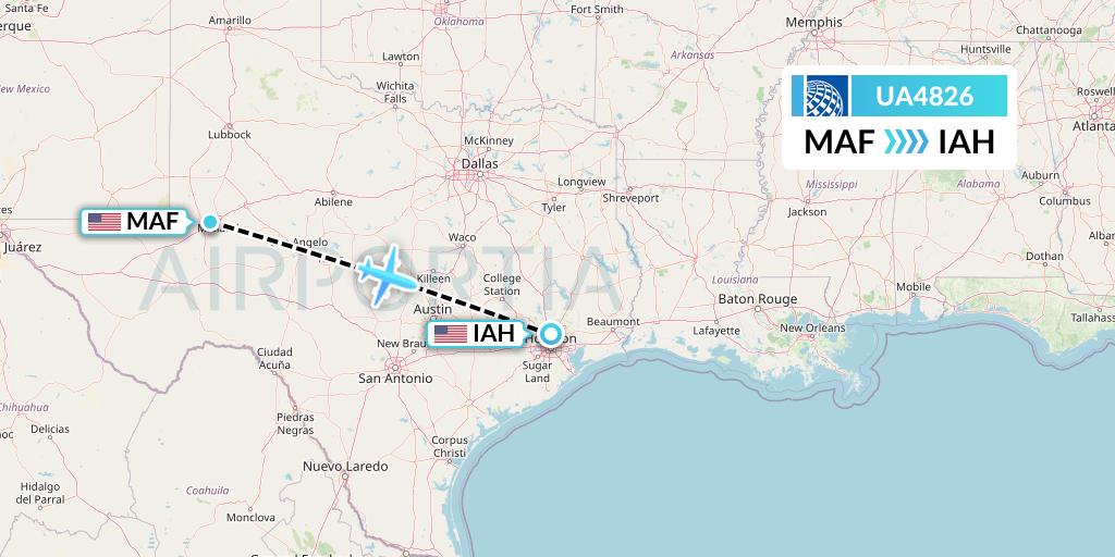 UA4826 United Airlines Flight Map: Midland to Houston