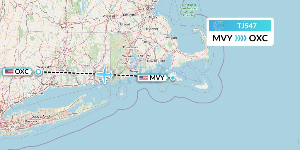 TJ547 Tradewind Aviation Flight Map: Martha's Vineyard to Oxford