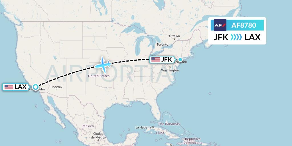 AF8780 Air France Flight Map: New York to Los Angeles