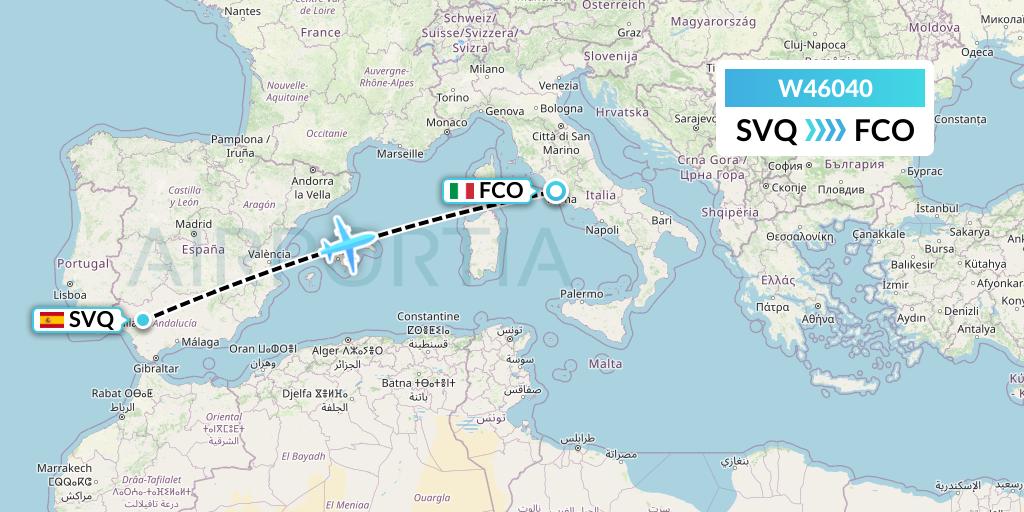 W46040 Wizz Air Malta Flight Map: Seville to Rome