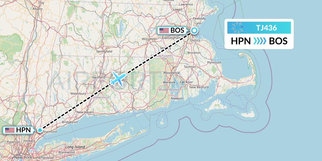 TJ436 Tradewind Aviation Flight Map: White Plains to Boston