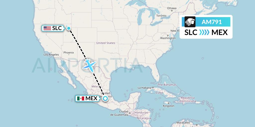 AM791 Aeromexico Flight Map: Salt Lake City to Mexico City