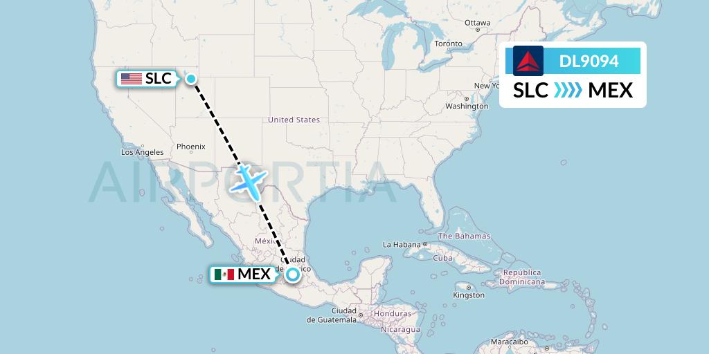 DL9094 Delta Air Lines Flight Map: Salt Lake City to Mexico City