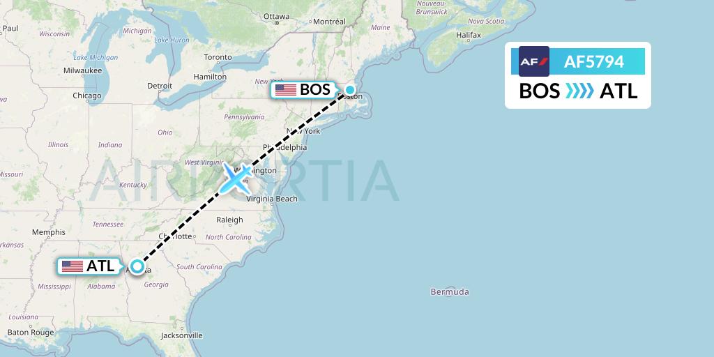 AF5794 Air France Flight Map: Boston to Atlanta