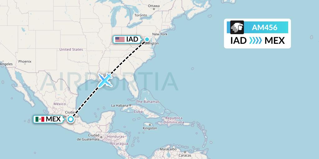 AM456 Aeromexico Flight Map: Washington to Mexico City