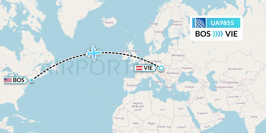 UA9855 United Airlines Flight Map: Boston to Vienna