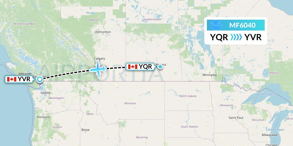 MF6040 Xiamen Airlines Flight Map: Regina to Vancouver