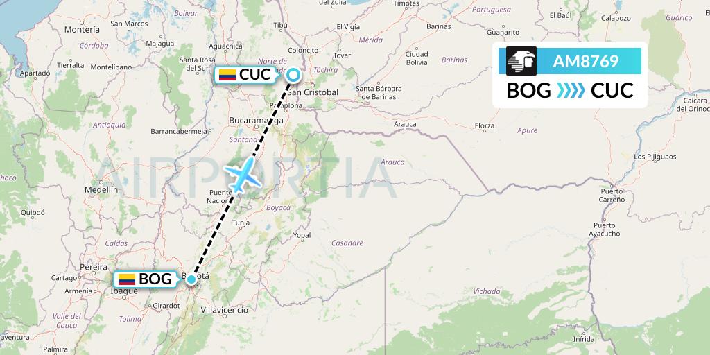 AM8769 Aeromexico Flight Map: Bogota to Cucuta