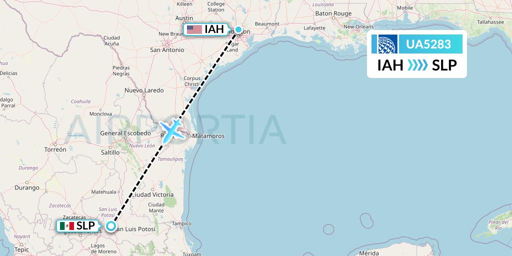 UA5283 United Airlines Flight Map: Houston to San Luis Potosi