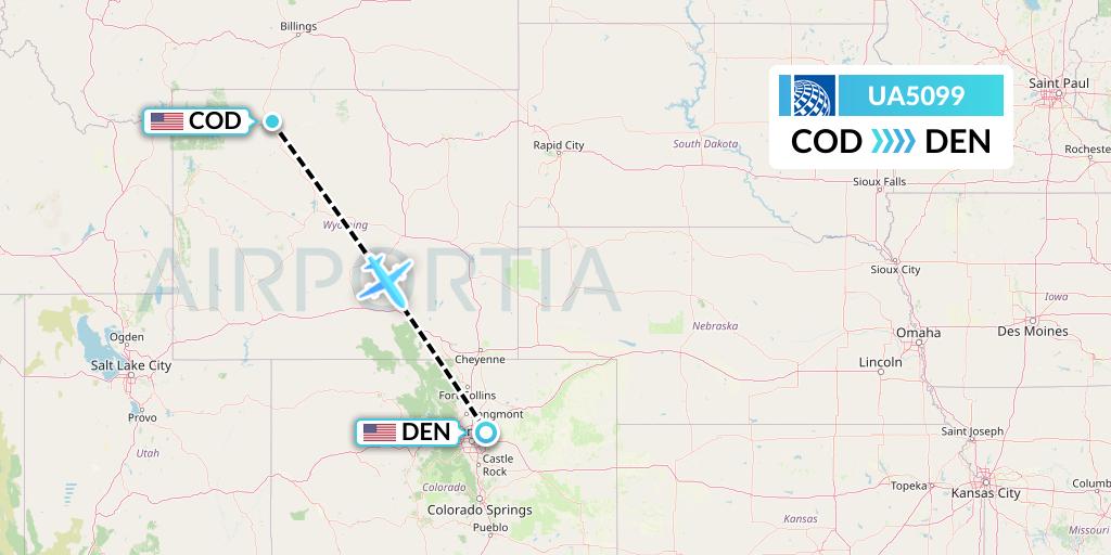 UA5099 United Airlines Flight Map: Cody to Denver