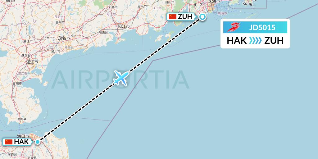 JD5015 Capital Airlines Flight Map: Haikou to Zhuhai