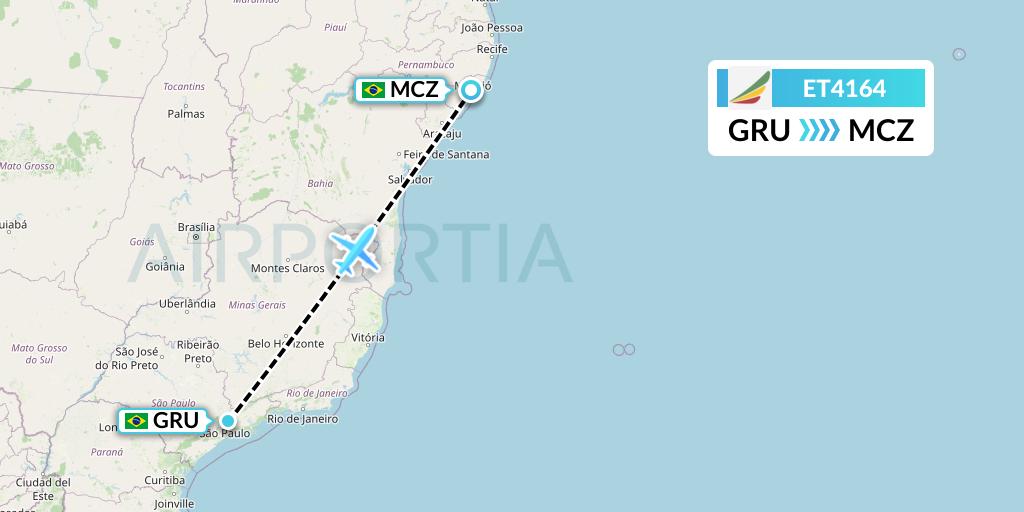ET4164 Ethiopian Airlines Flight Map: Sao Paulo to Maceio